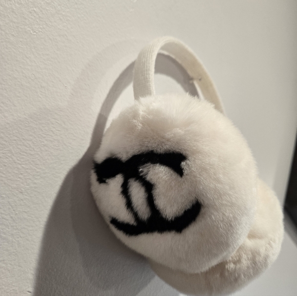 Chanel White and Black Faux Fur Earmuffs - Picture 2 of 4